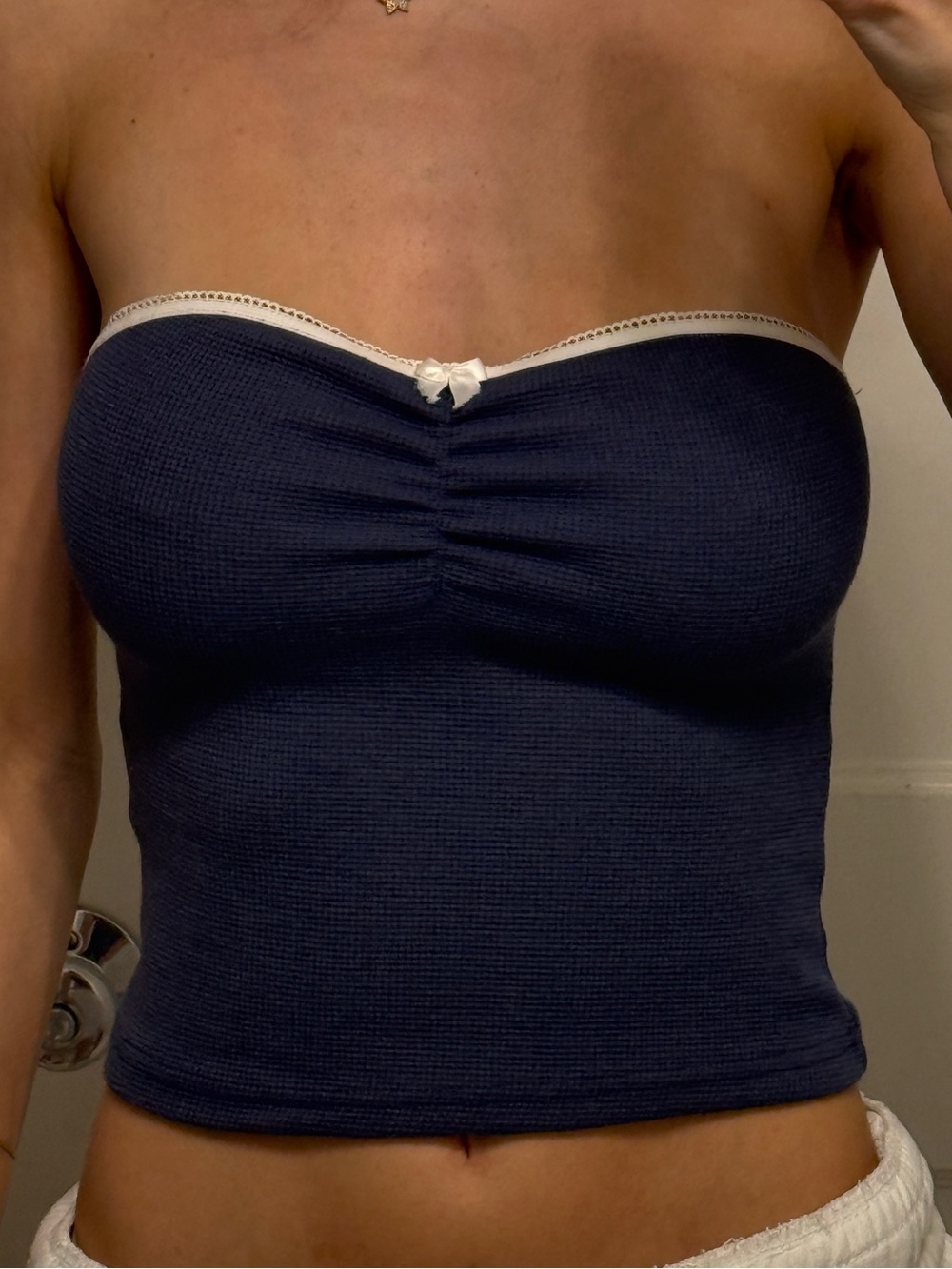 Edikted Navy Strapless Tube Top with White Trim